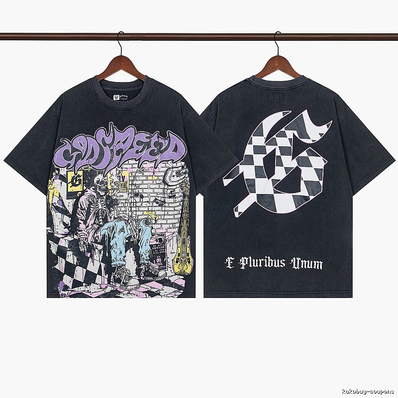 Godspeed Skull Graffiti Street Style Charcoal Black T-shirt