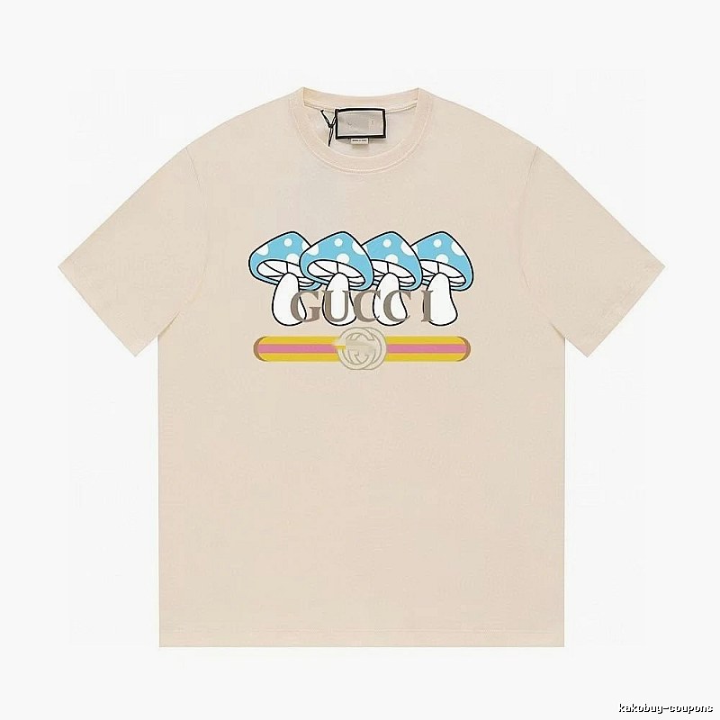 Gucci Mushroom Print Casual Style Off-white T-shirt