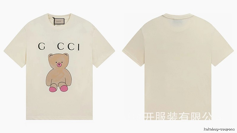 Gucci Teddy Bear Print Casual Style Off-White T-Shirt