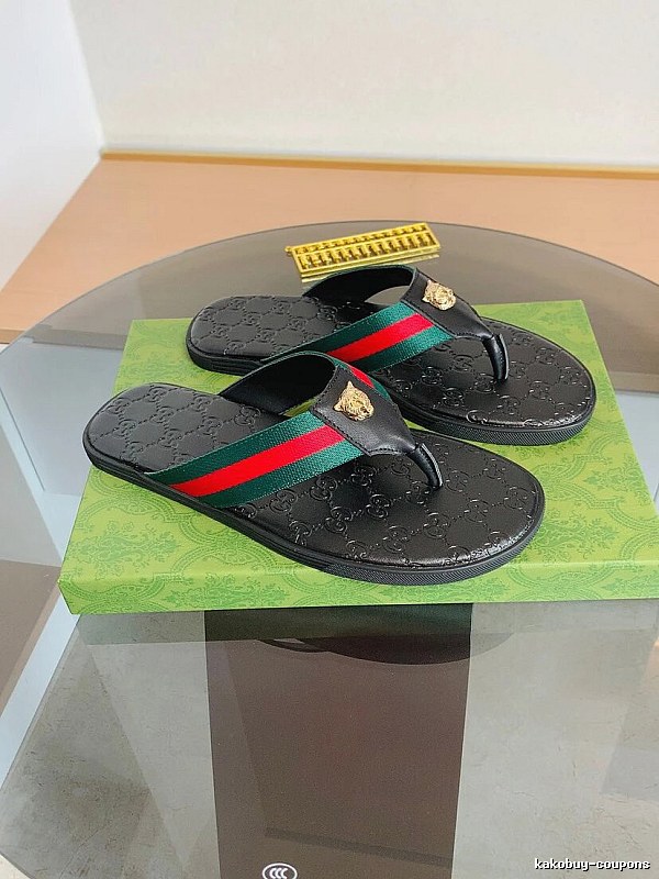 Gucci Tiger Head Webbing Light Luxury Style Black Flip-Flops