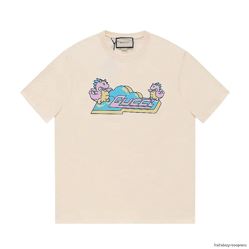 Gucci Year of the Dragon Collection Cartoon Style Off-white Short Sleeve T-shirt