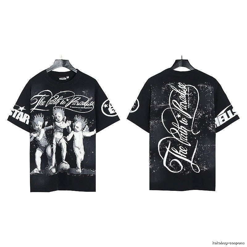 Hellstar Angel Print Street Style Black T-shirt