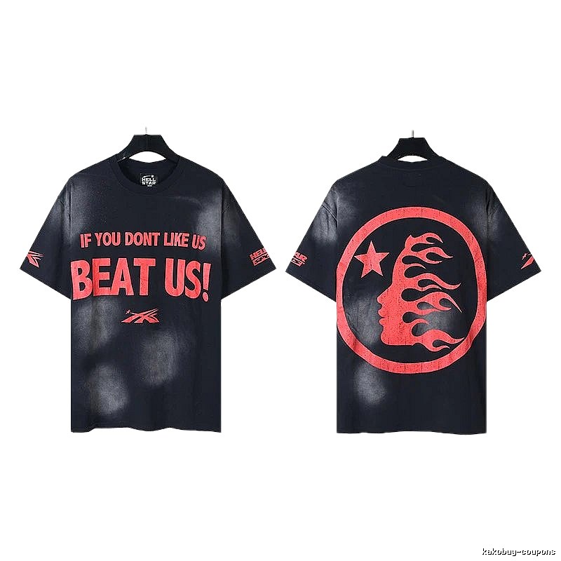 Hellstar Flame Print Street Style Black and Red Short-sleeve T-shirt