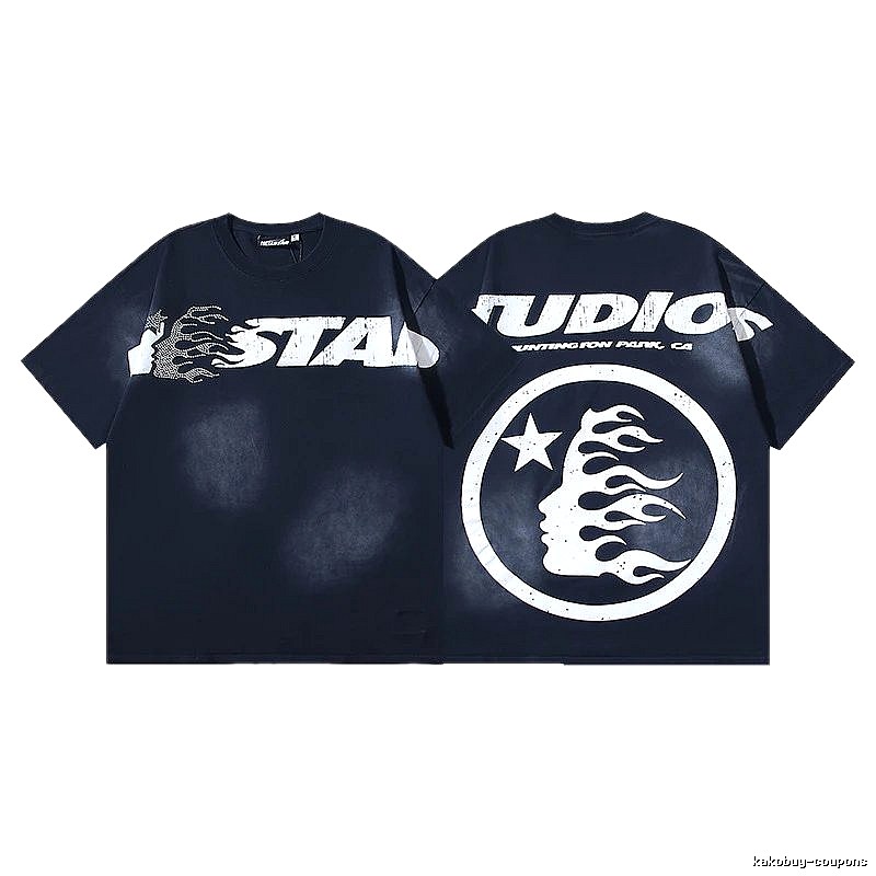 Hellstar Flame Print Street Style Black T-shirt