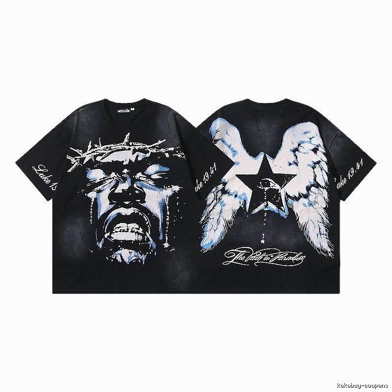 Hellstar Jesus Print Street Style Black T-shirt