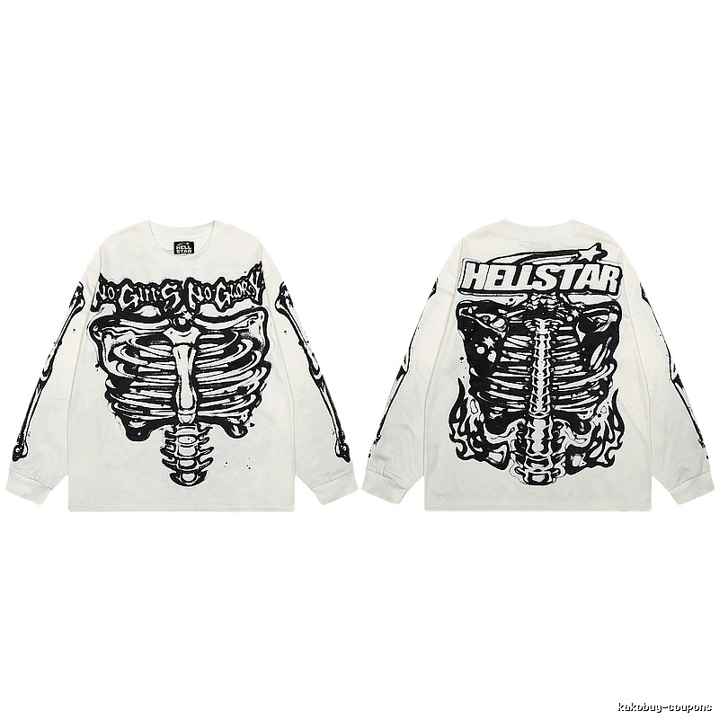 Hellstar Skull Print Dark Style Off-white Long Sleeve T-Shirt