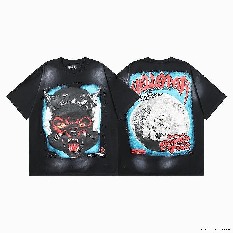 Hellstar Wolf Head Street Style Black Short Sleeve T-shirt