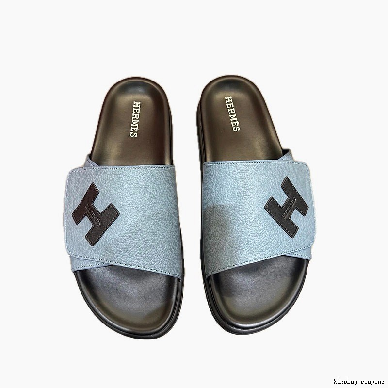 Hermès Classic H Casual Style Dusty Blue Slide Sandals
