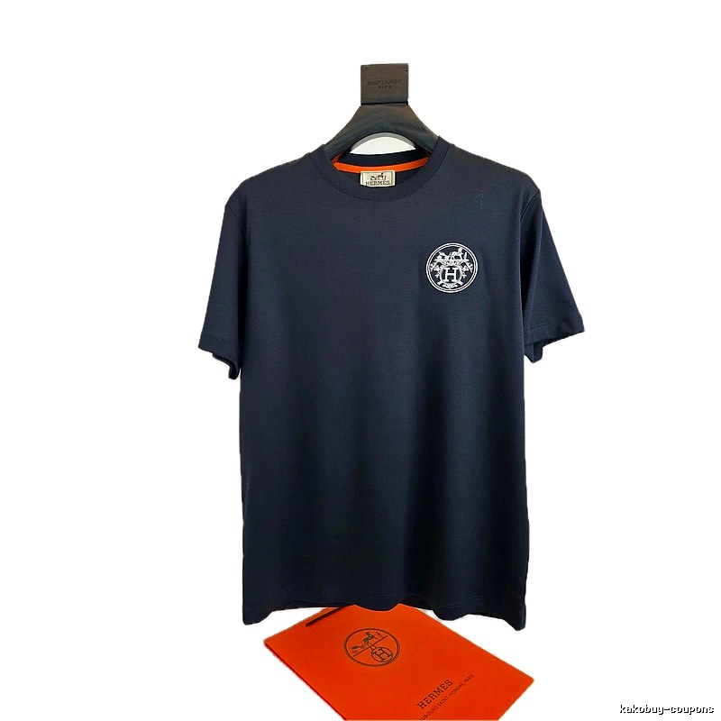 Hermès classic simple style navy blue T-shirt