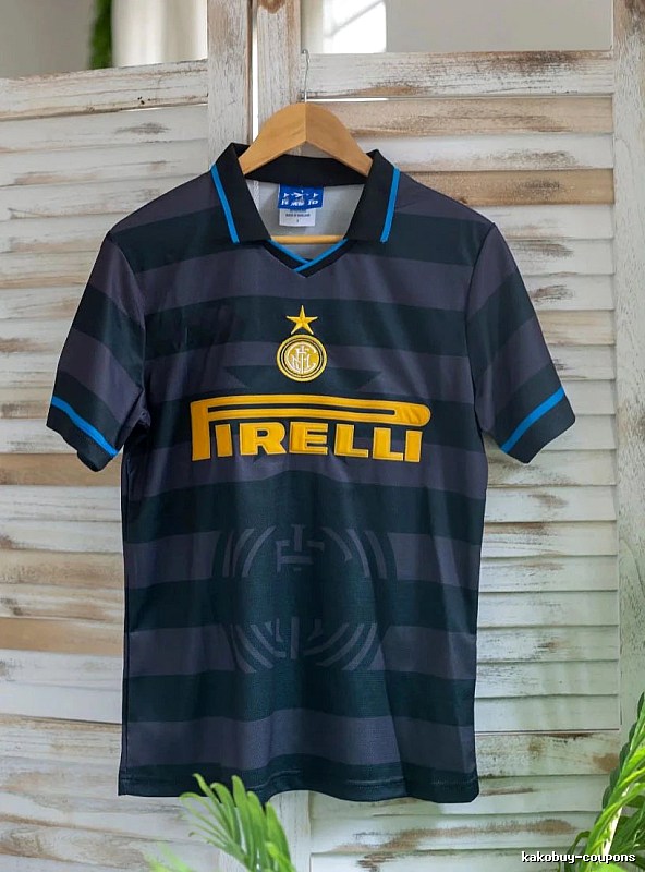 Inter Milan Urban Brehme #3 soccer jersey Blue Black Striped with Statement Pattern