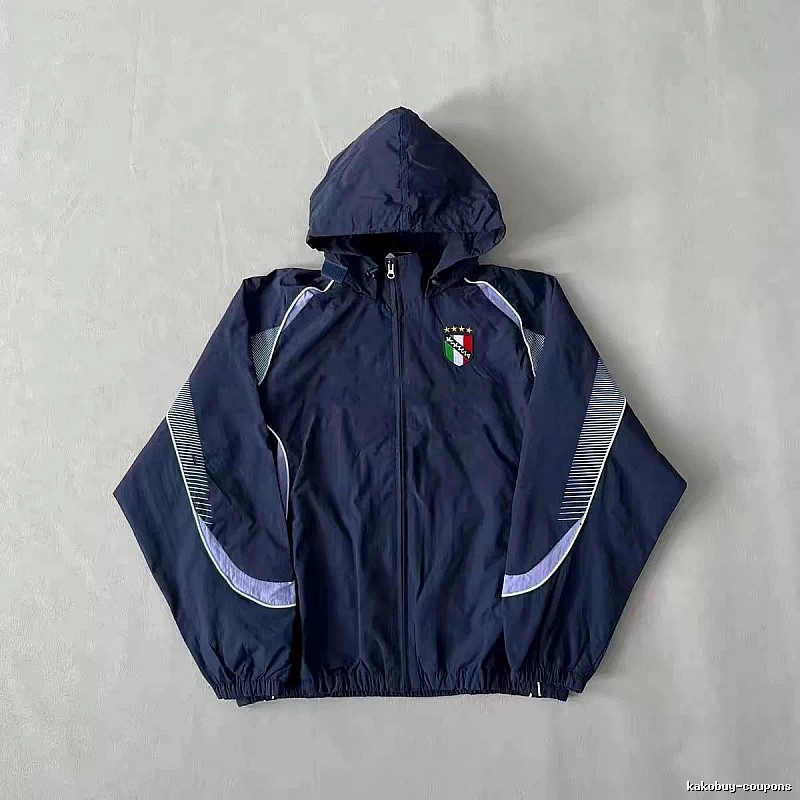 Italy Travel Soccer windbreaker jacket Black Hooded Jacket with Modern Look