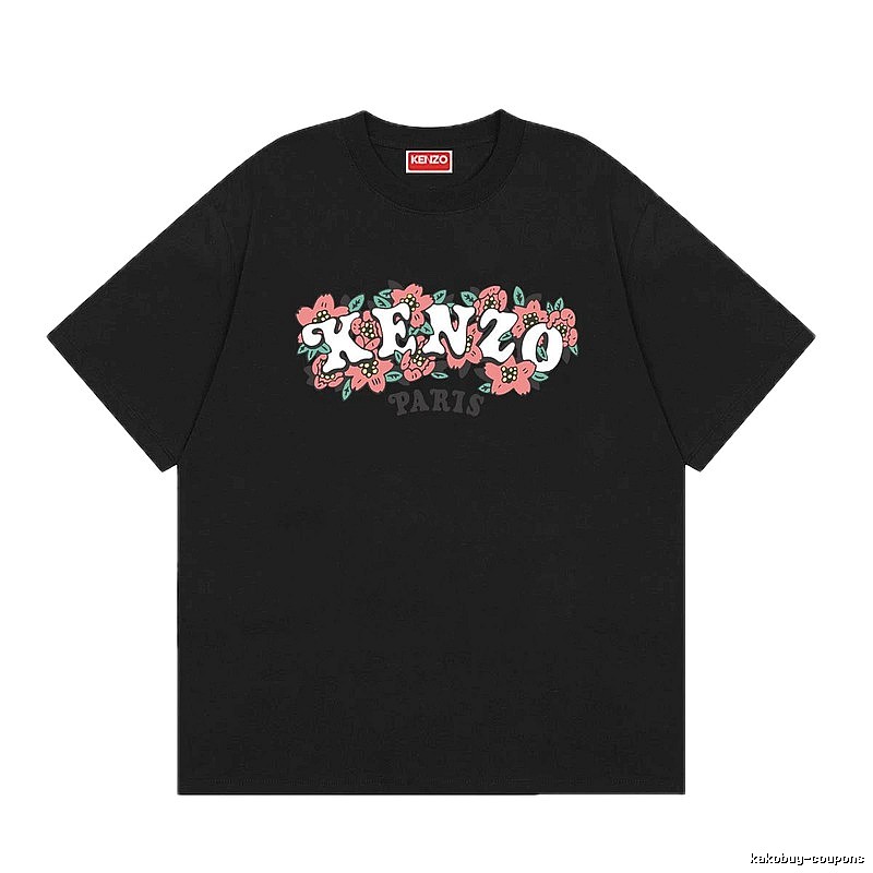 KENZO Floral Print Casual Trendy Black Short Sleeve T-shirt