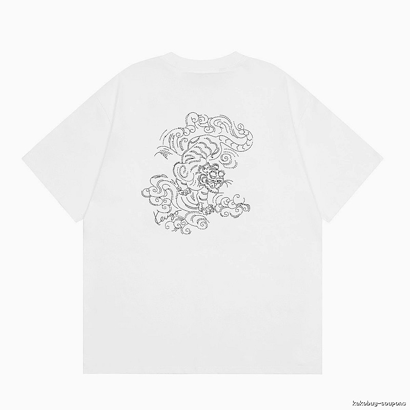 KENZO Line-drawn Tiger Chinese Style White Short-sleeve T-shirt