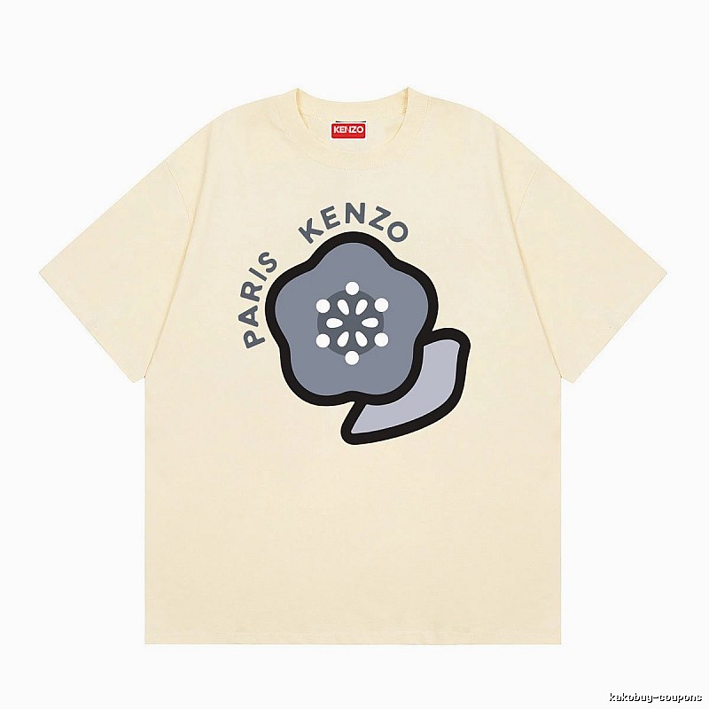 KENZO Paris Floral Print Casual Style Beige T-shirt