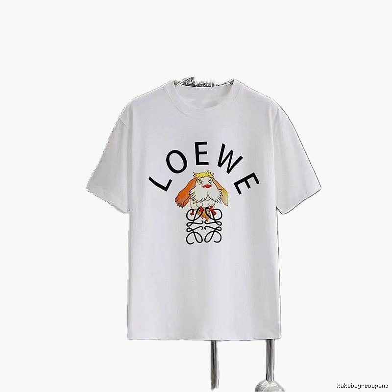 LOEWE Cartoon Print Casual Style White Short-sleeve T-shirt