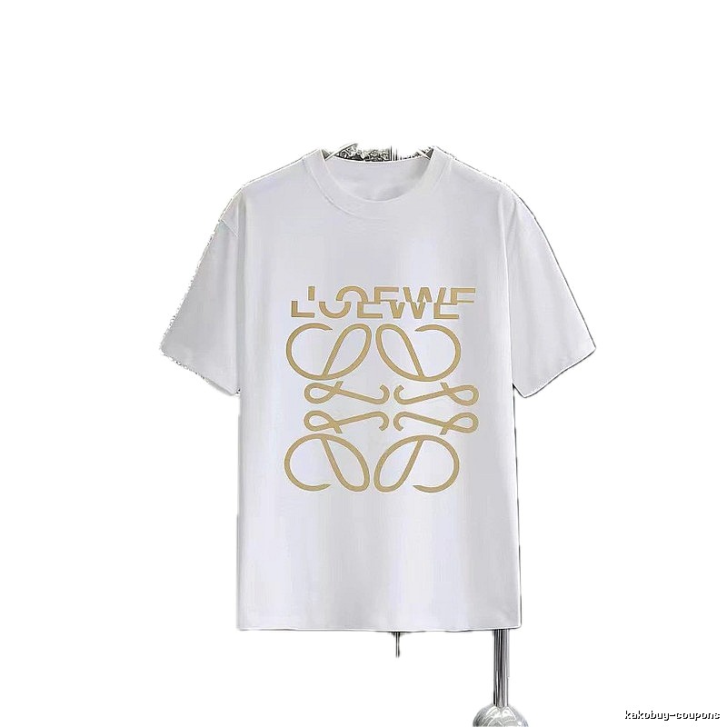 LOEWE Gold Hot-stamped Logo Light Luxury Style White T-Shirt