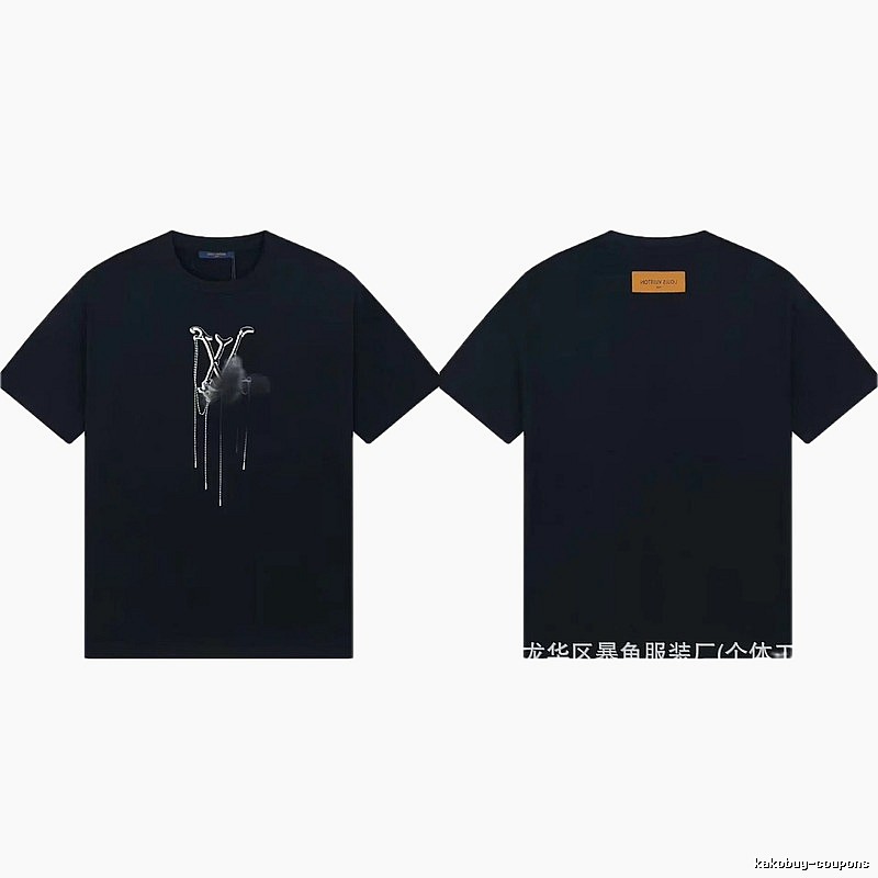 Louis Vuitton Chain Print Trendy & Cool Style Black T-Shirt