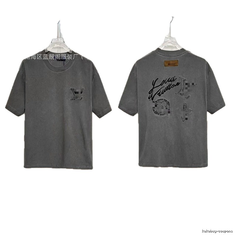 Louis Vuitton Embroidered Streetwear Dark Grey Short-sleeve T-shirt