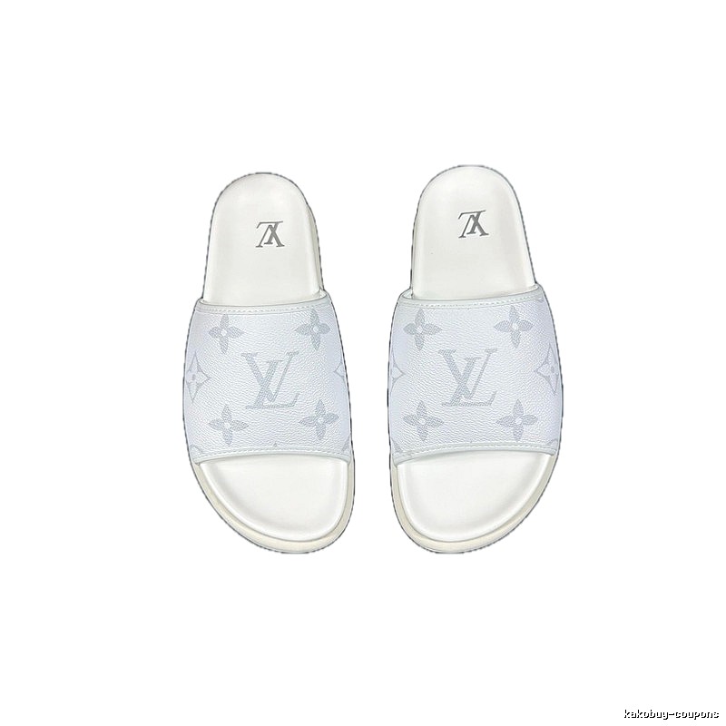 Louis Vuitton Monogram Light Luxury Style White Slide Sandals