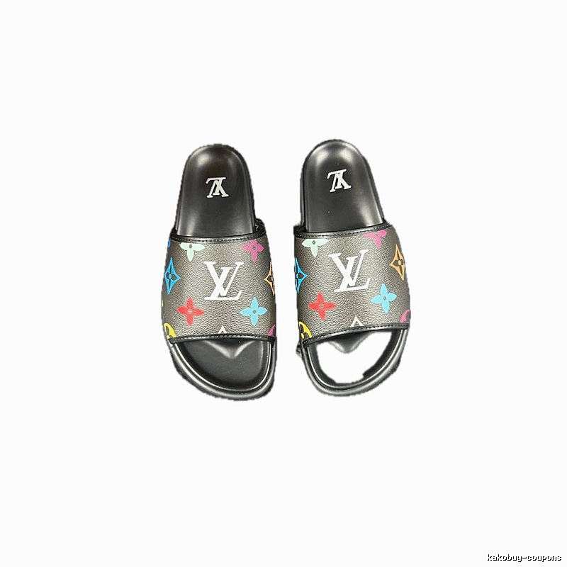 Louis Vuitton Monogram Street-style Black-based Multicolor Slide Sandals