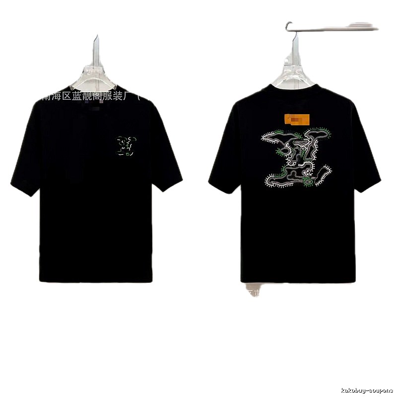 Louis Vuitton Trendy Style Embroidered Black T-Shirt