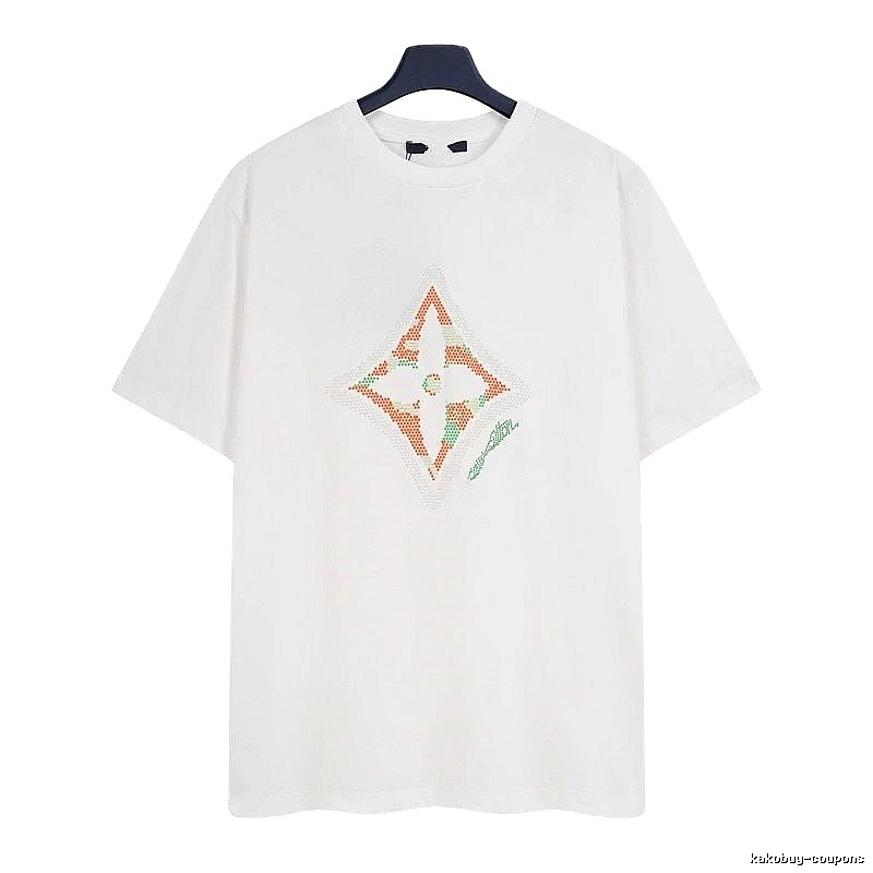 Louis Vuitton Trendy White T-Shirt with Diamond Print