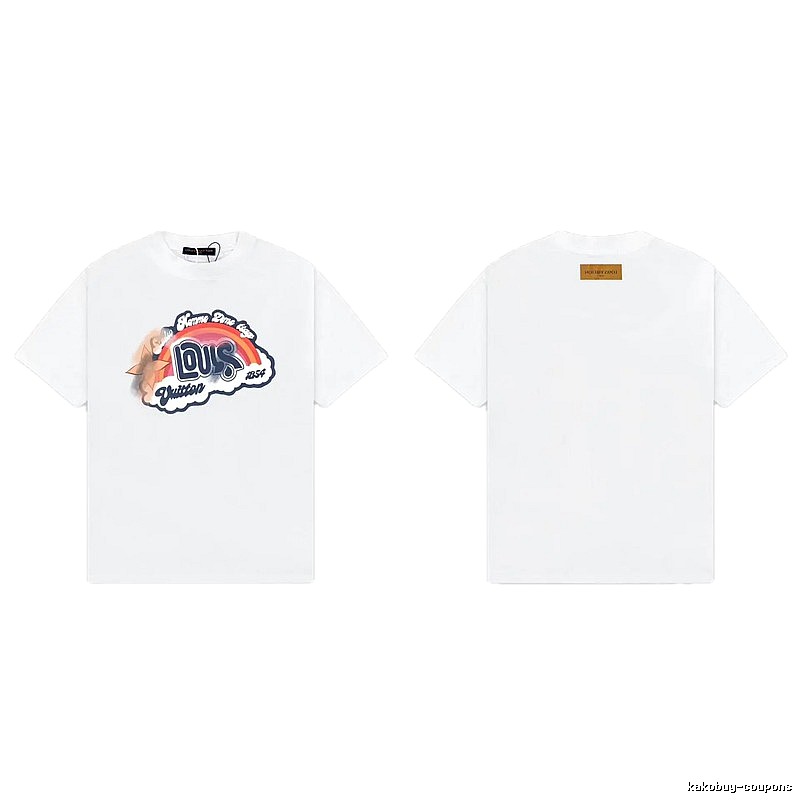 Louis Vuitton Vintage-style White T-Shirt with Rainbow Print