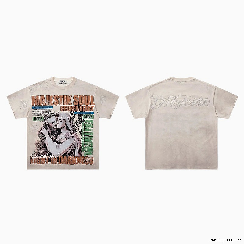 MAJESTIK Religious Print Vintage Style Off-white T-Shirt