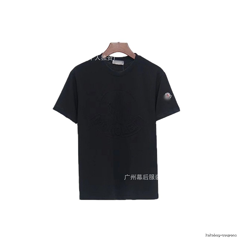 Moncler Embossed Streetwear Style Black Short-Sleeve T-Shirt