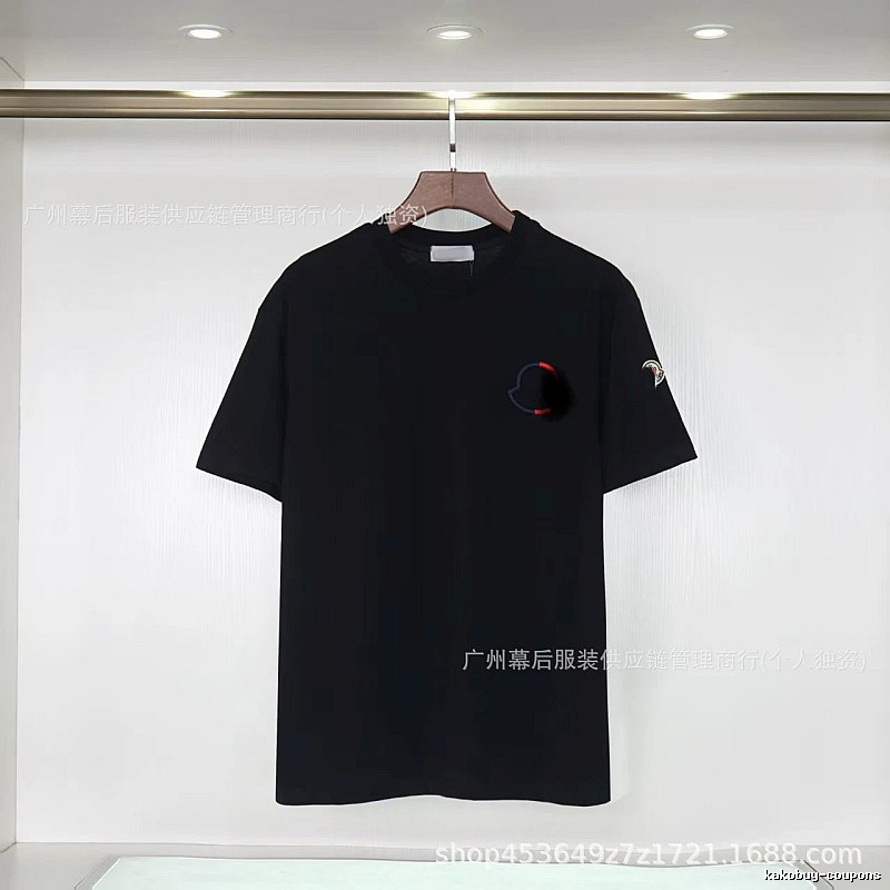 Moncler Embroidered Casual Black Short-sleeve T-shirt