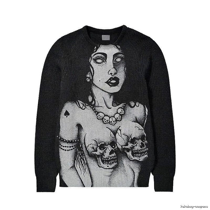 Monogram Anime graphic sweater Black Knit Top for Casual Outfits