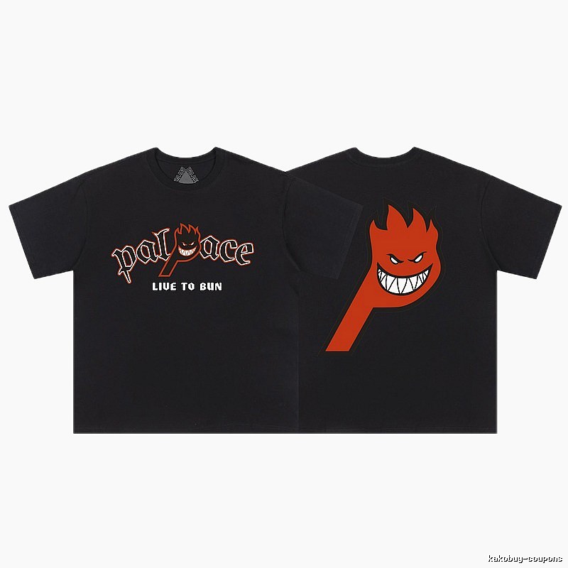Palace Flame Print Street Style Black Short-sleeve T-shirt