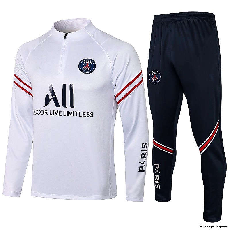 Paris Saint-Germain 2021-22 White Training Tracksuit Set Relaxed Styling
