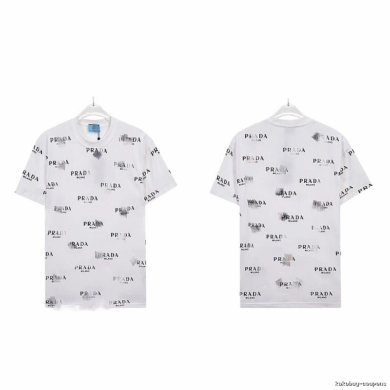 Prada All-over Print Streetwear Style White Short-sleeve T-Shirt