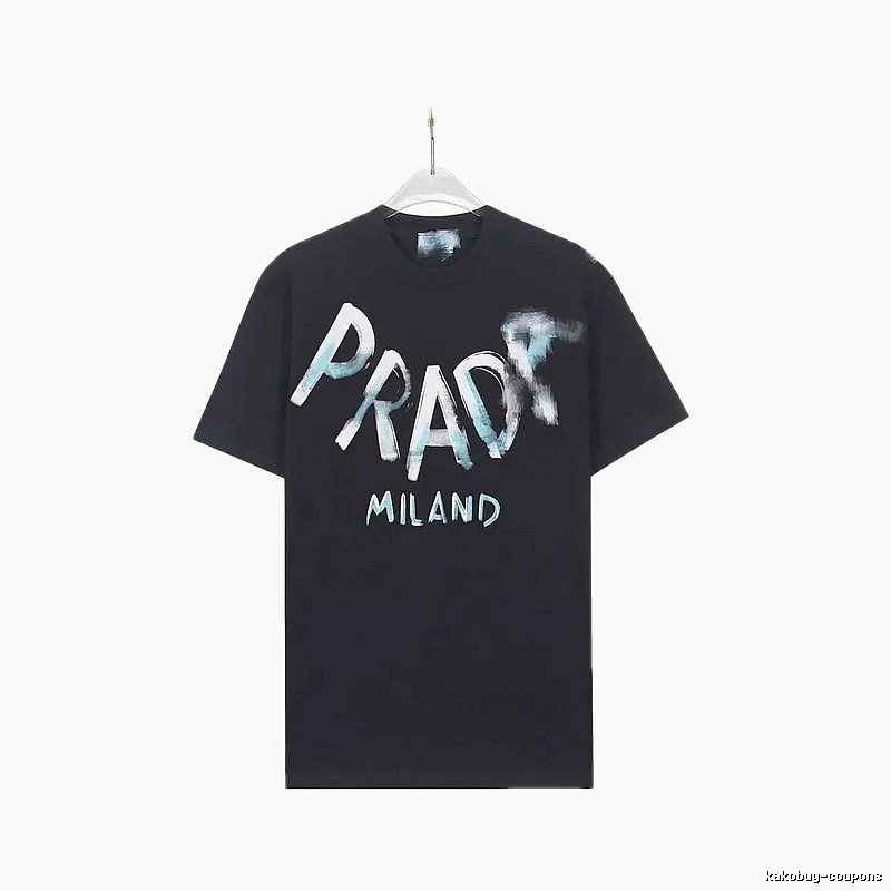 Prada Graffiti Collection Trendy Style Black Short-sleeve T-shirt