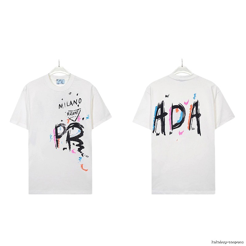 Prada Graffiti Street Style White Short-sleeved T-shirt