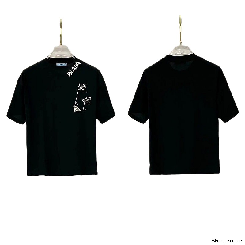 Prada Inverted Triangle Streetwear Style Black Short-sleeve T-shirt