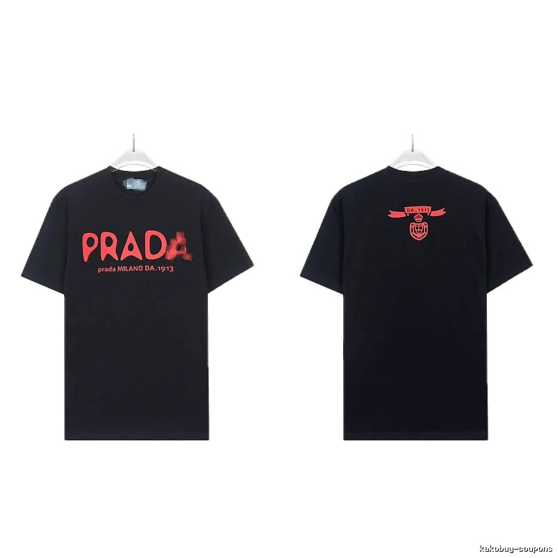Prada Letter Print Trendy Cool Style Black Short-sleeve T-shirt