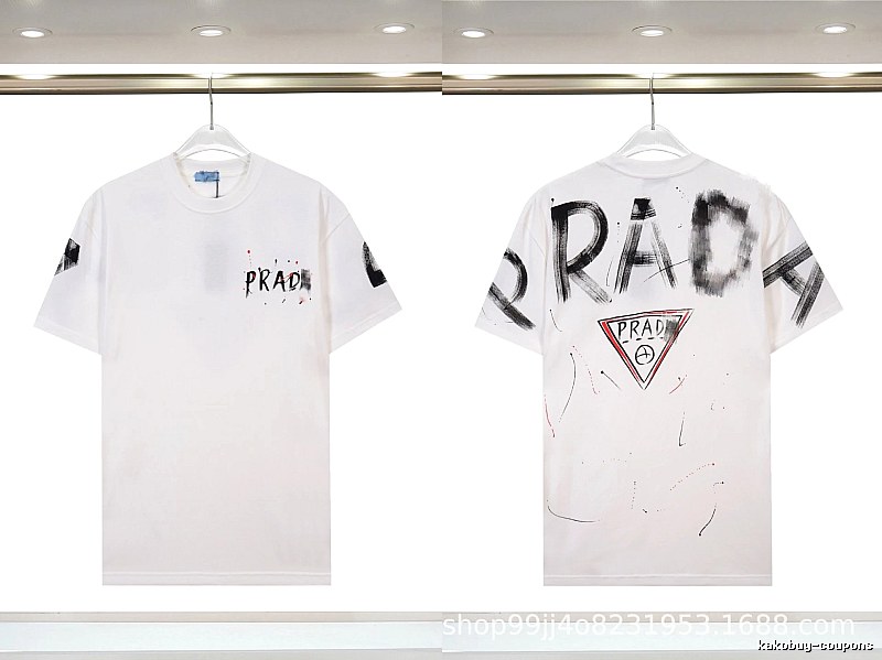 Prada Triangle Logo Graffiti Street Style White Short-sleeve T-shirt
