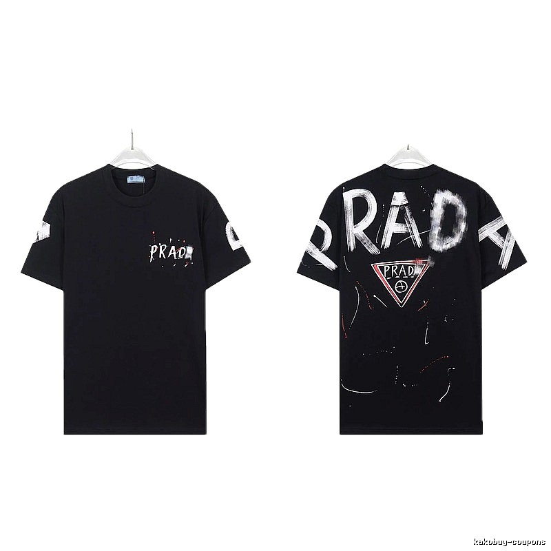Prada Triangle Logo Graffiti Style Black Short-sleeve T-shirt