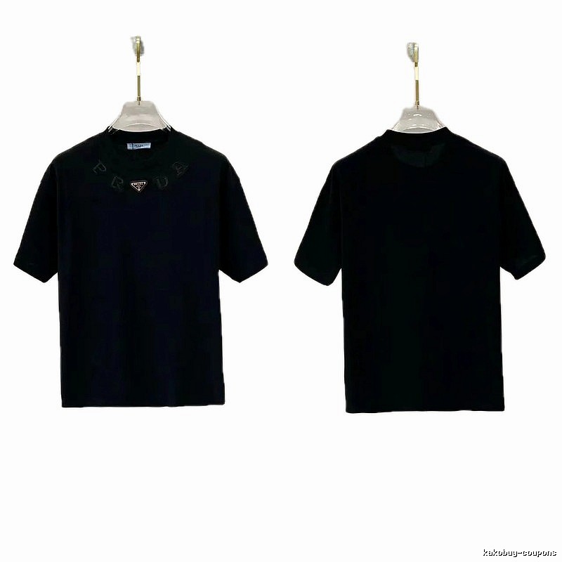Prada Triangle Logo Minimalist Style Black Short-sleeve T-shirt