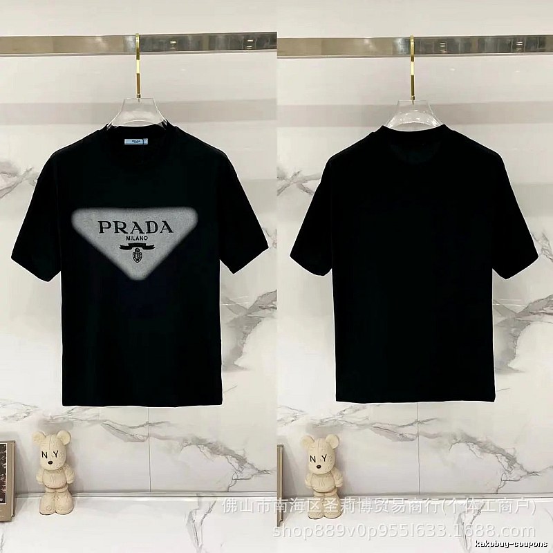 Prada Triangle Logo Trendy Style Black Short-sleeve T-shirt