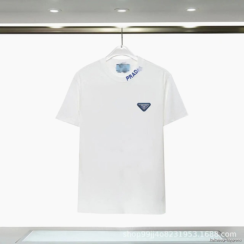 Prada Triangular Logo Minimalist Style White Short-sleeve T-shirt
