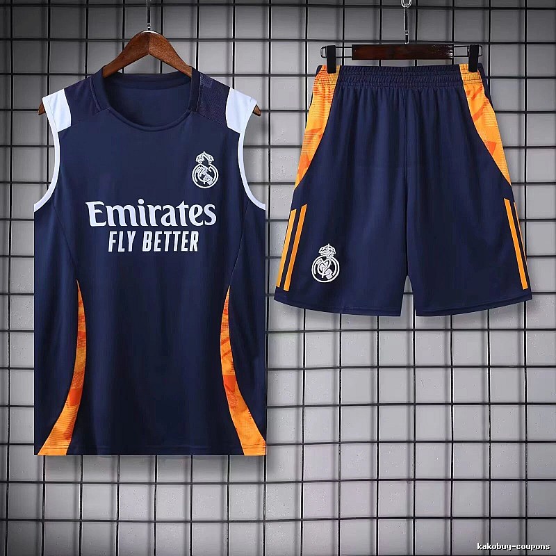 Real Madrid Classic Training jersey set Navy Sleeveless Top for Daily Styling