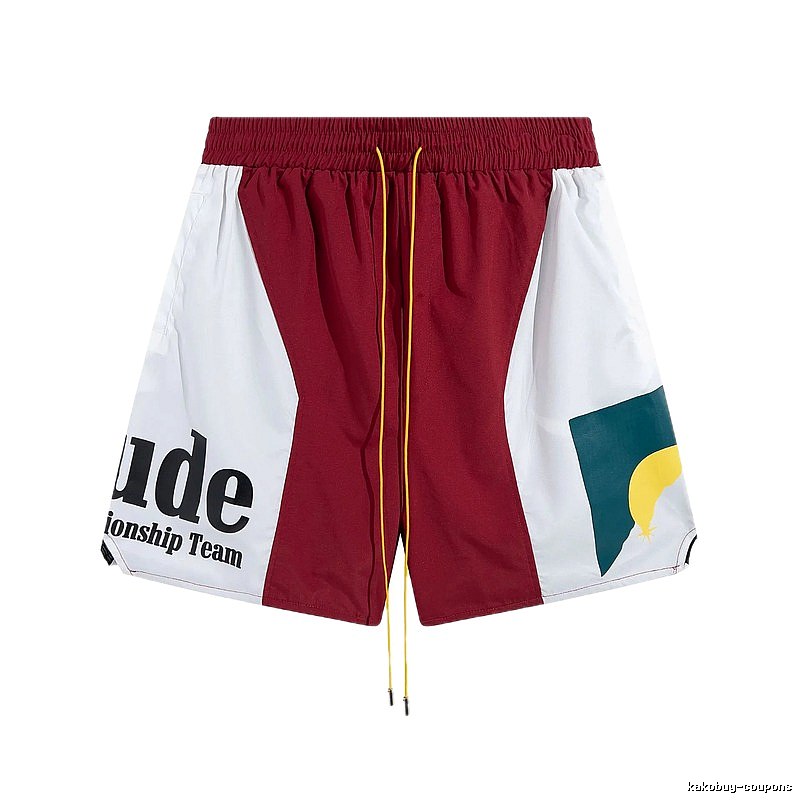 RHUDE retro-style red and white shorts
