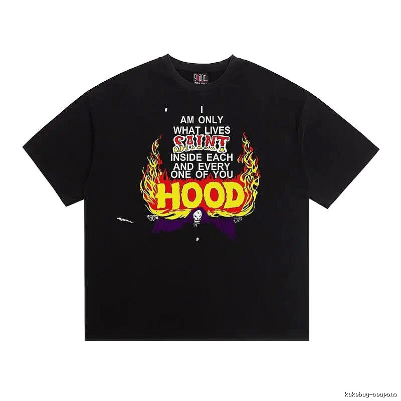SAINT Flame Print Street Style Black T-Shirt