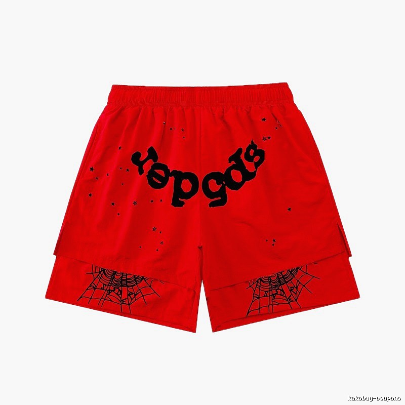 Sp5der Letter Print Trendy Brand Red Shorts