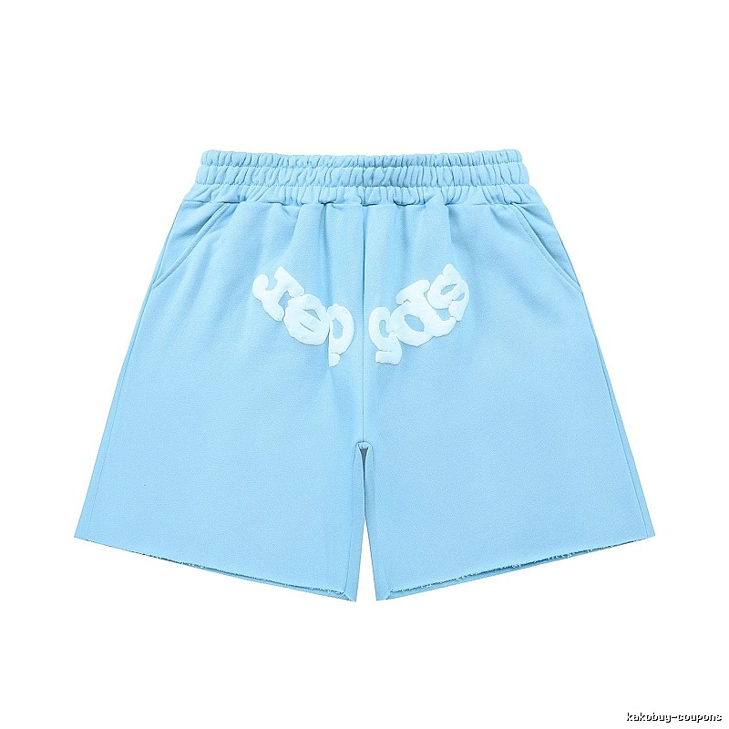Sp5der letter-style light blue shorts