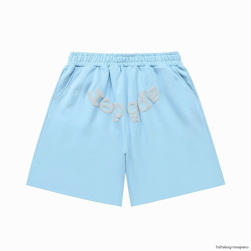 Sp5der letter-style light blue shorts