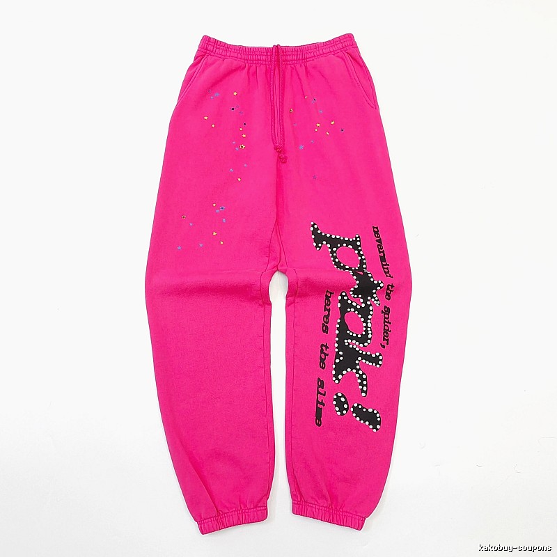 Sp5der Logo Sweatpants in Hot Pink - black vertical branding and cuffed ankles